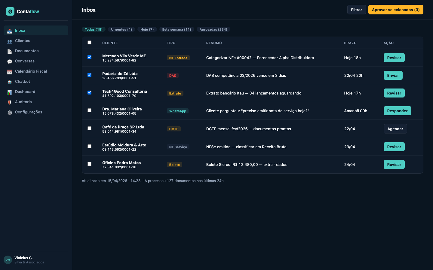Inbox de pendências